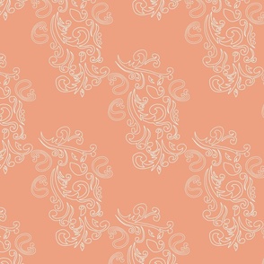 Antique Brocade - white on papaya clay orange, medium 