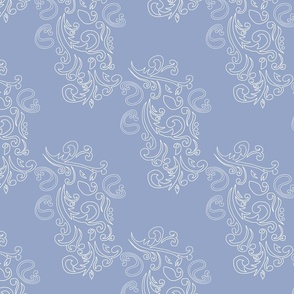 Antique Brocade - white on periwinkle blue, medium 