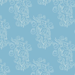 Antique Brocade - white on sea blue, medium 