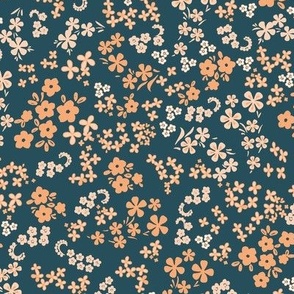 (small) Peach and Teal Ditsy Floral / Strawberry Folksy Coordinate/ see in collections / 