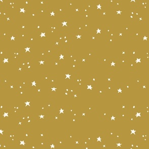 white stars on mustard gold, hand drawn