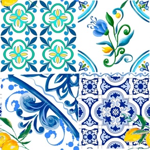 Mediterranean tiles,majolica,lemons,mosaic art