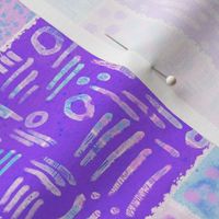 Abstract mark making art on watercolour paper in periwinkle, amethyst and aqua blue small tiled thumbnails