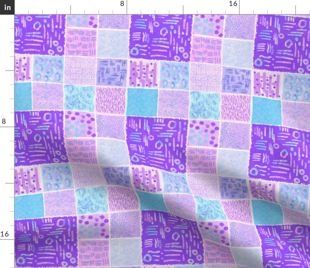 Abstract mark making art on watercolour paper in periwinkle, amethyst and aqua blue small tiled thumbnails