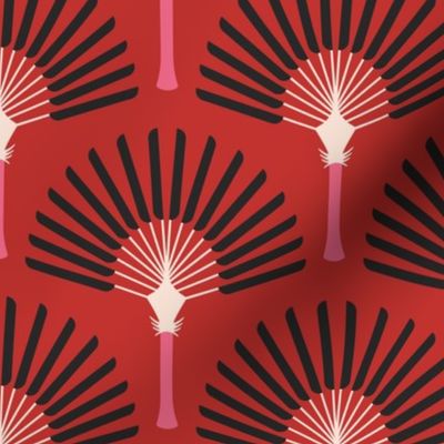Art Deco palm trees red Wallpaper