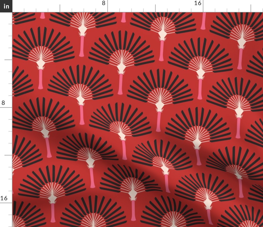 Art Deco palm trees red Wallpaper