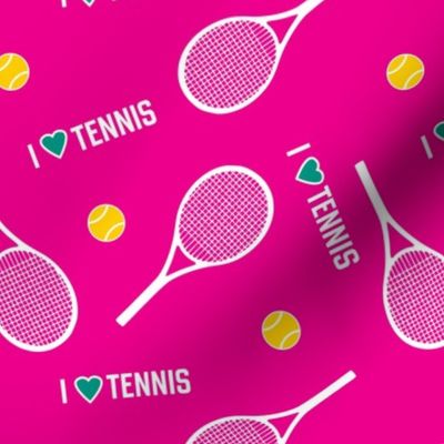  I love tennis on vivid pink and whit - small scale tile