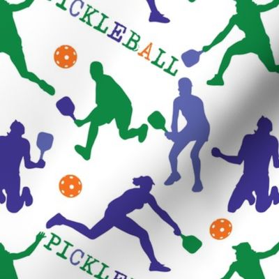 Pickleball sillhouets on white - small scale pattern