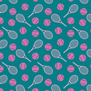 Tennis: pink rackets on minty background - small scale tiles