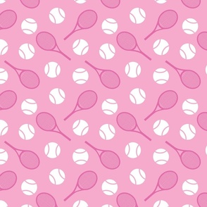 Pink tennis rackets and white tennis balls  -  small size tiles