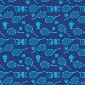 Blue tennis rackets on navy -small scale tiles