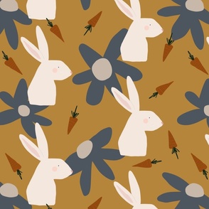 Bunnies and flowers, autumn palette 