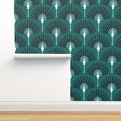 Art Deco palm trees emerald green Wallpaper