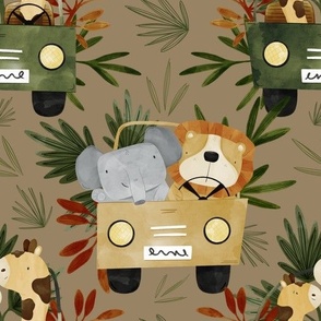 Safari Animals (Light Brown)(10.5" Fabric / 12" Wallpaper)