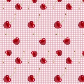 Red Cherry on Pink Gingham 