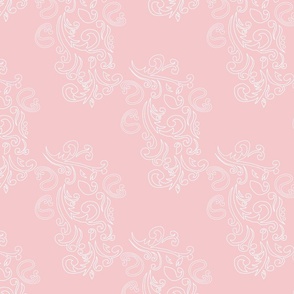 Antique Brocade - white on cotton candy coral pink, medium 