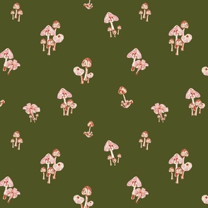 Mushroom Meadow in Green Pink 