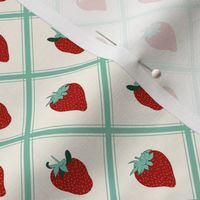 Small Strawberries with Aqua Tartan and Off White Background