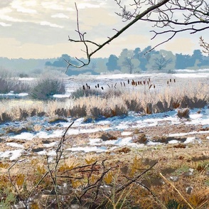 winter marsh landscape canvas print | 27 x 18 fat quarter panel