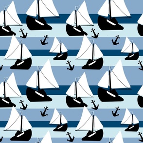 Sailing Ships on Stripes with anchor