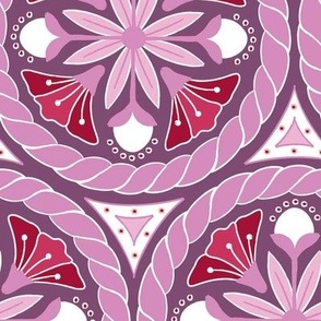 Novelty Nautical Vintage Floral - mauve burgundy - larger