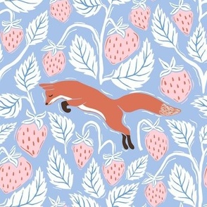 red fox with strawberries