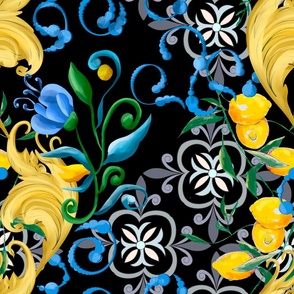 Majolica ,flowers,lemons,Sicilian tiles ,baroque leaf 