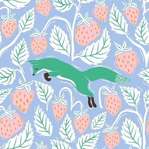 green fox with strawberries