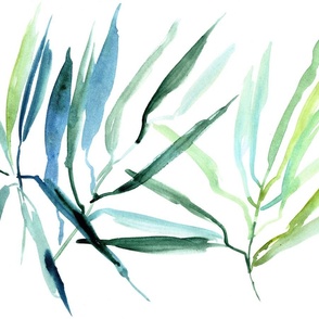 tropical botanicals - watercolor greenery leaves in indigo and emerald