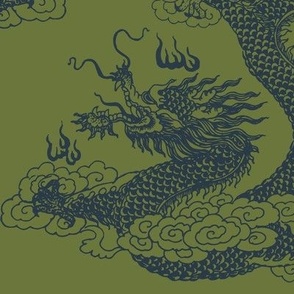 Dragons - Large - Dark Blue & Mustard Green