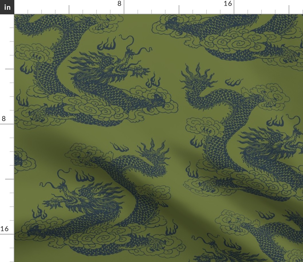 Dragons - Large - Dark Blue & Mustard Green