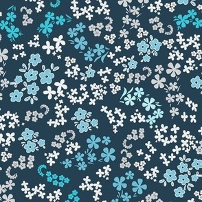 (small) Whites and Blues on Teal Ditsy Floral / Strawberry Folksy Coordinate/ see in collections / 