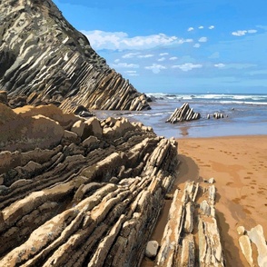 Rocks on the beach landscape canvas print  | 27 x 18 fat quarter panel