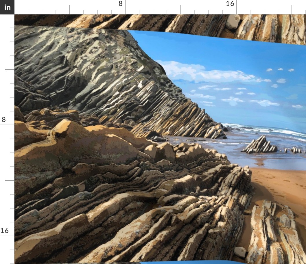 Rocks on the beach landscape canvas print  | 27 x 18 fat quarter panel