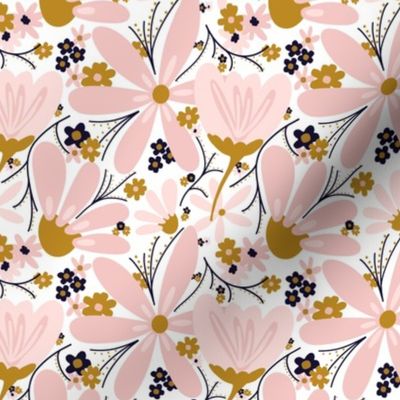 Pink Gold Blue Floral Pattern for Spring Summer