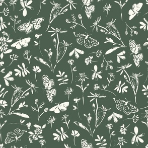 Boho two tone floral with butterflies (16" Fabric/12"Wallpaper)