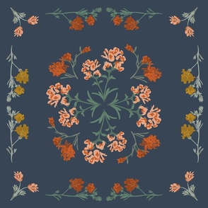 Navy Blue Boho Floral Ceramic Tile