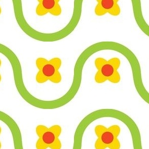 green wavy lines / yellow flowers