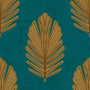 feather palm on dark teal