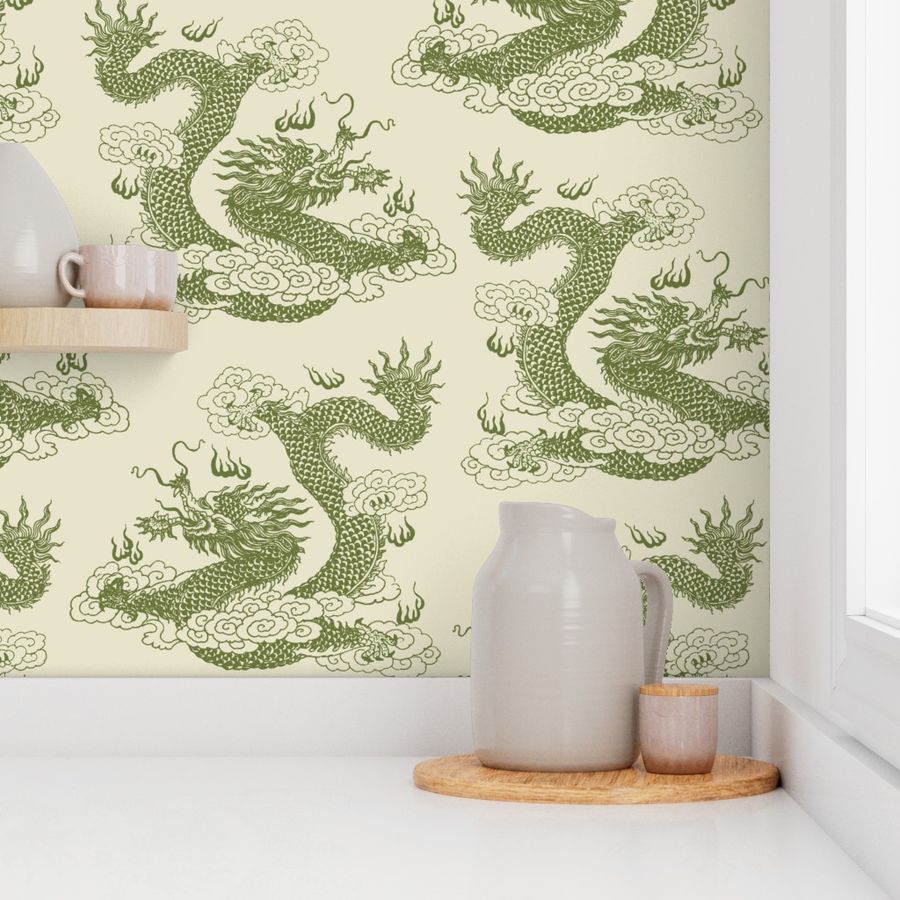 Dragons - Large - Cream White & Green