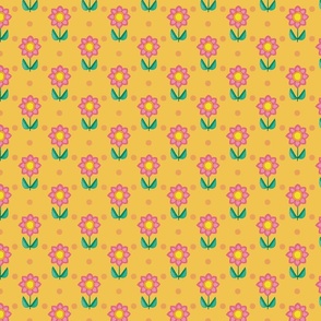 PINK DAISIES on yellow - small