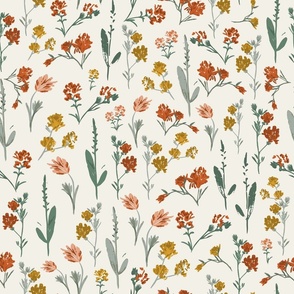 Boho Spanish Wildflower Floral (Large Scale) (18" Fabric / 12" Wallpaper)