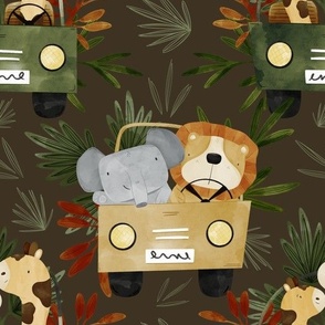 Safari Animals (Brown) (10.5" Fabric / 12" Wallpaper)