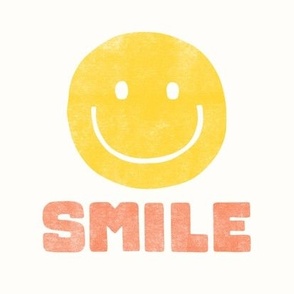 Happy Face - SMILE - 8.25" x 8.25" tile - yellow/peachy pink - LAD22