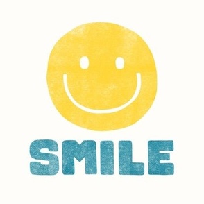 Happy Face - SMILE - 8.25" x 8.25" tile - yellow/blue - LAD22