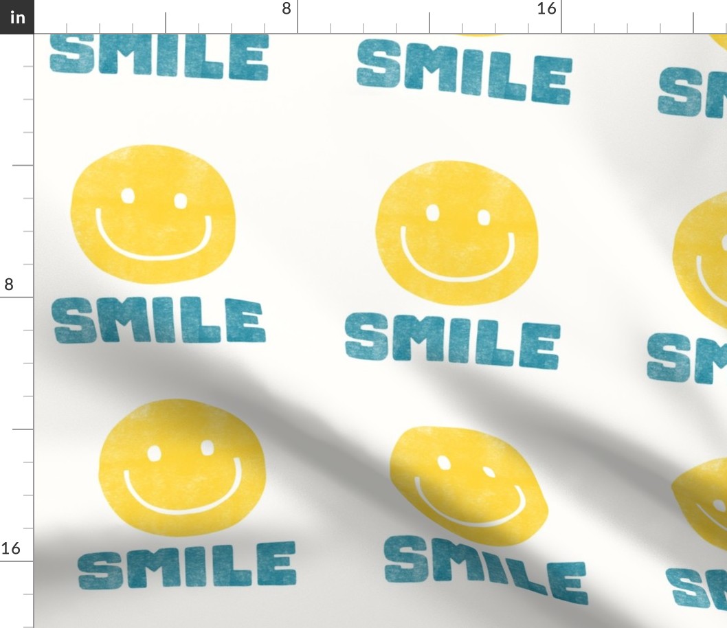 Happy Face - SMILE - 8.25" x 8.25" tile - yellow/blue - LAD22