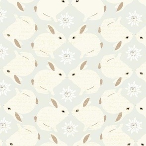 Bunny Kisses checkerboard pattern Country white and pale blue Easter 