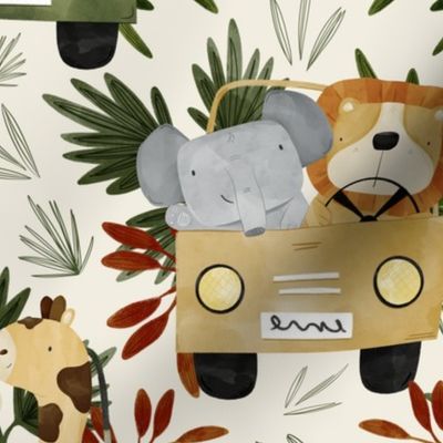 Safari Animals (Cream)(10.5" Fabric / 12" Wallpaper)