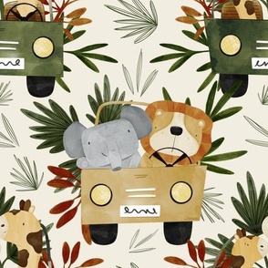 Safari Animals (Cream)(10.5" Fabric / 12" Wallpaper)