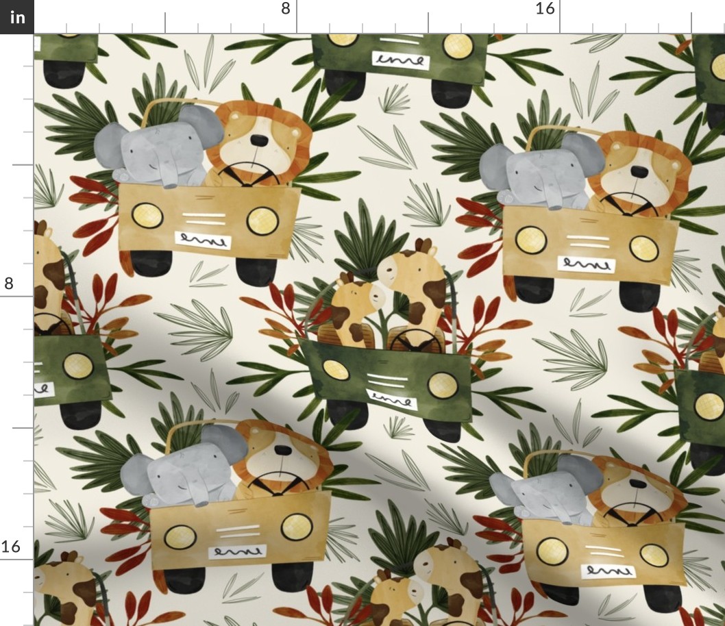 Safari Animals (Cream)(10.5" Fabric / 12" Wallpaper)